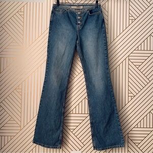 Express Vintage Low Rise exposed Button Fly Hipster Flare Jeans Y2K 2000s 3/4